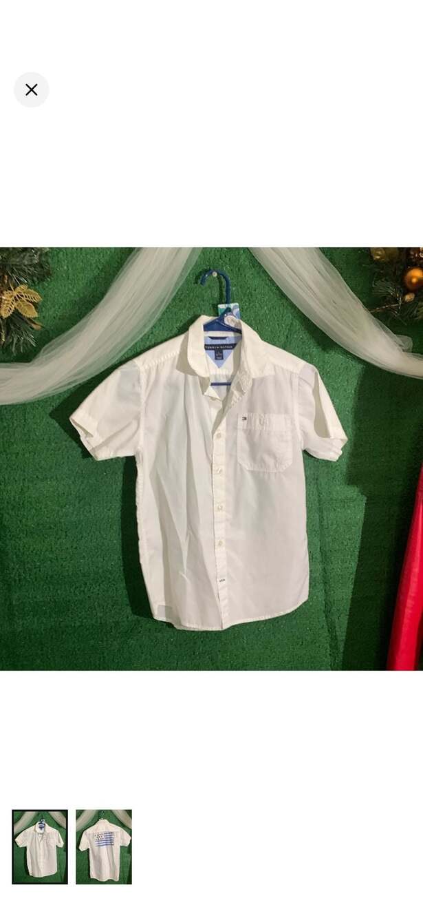 Tommy Hilfiger Boys Short Sleeve Button-Down w/ Flag Back Detail